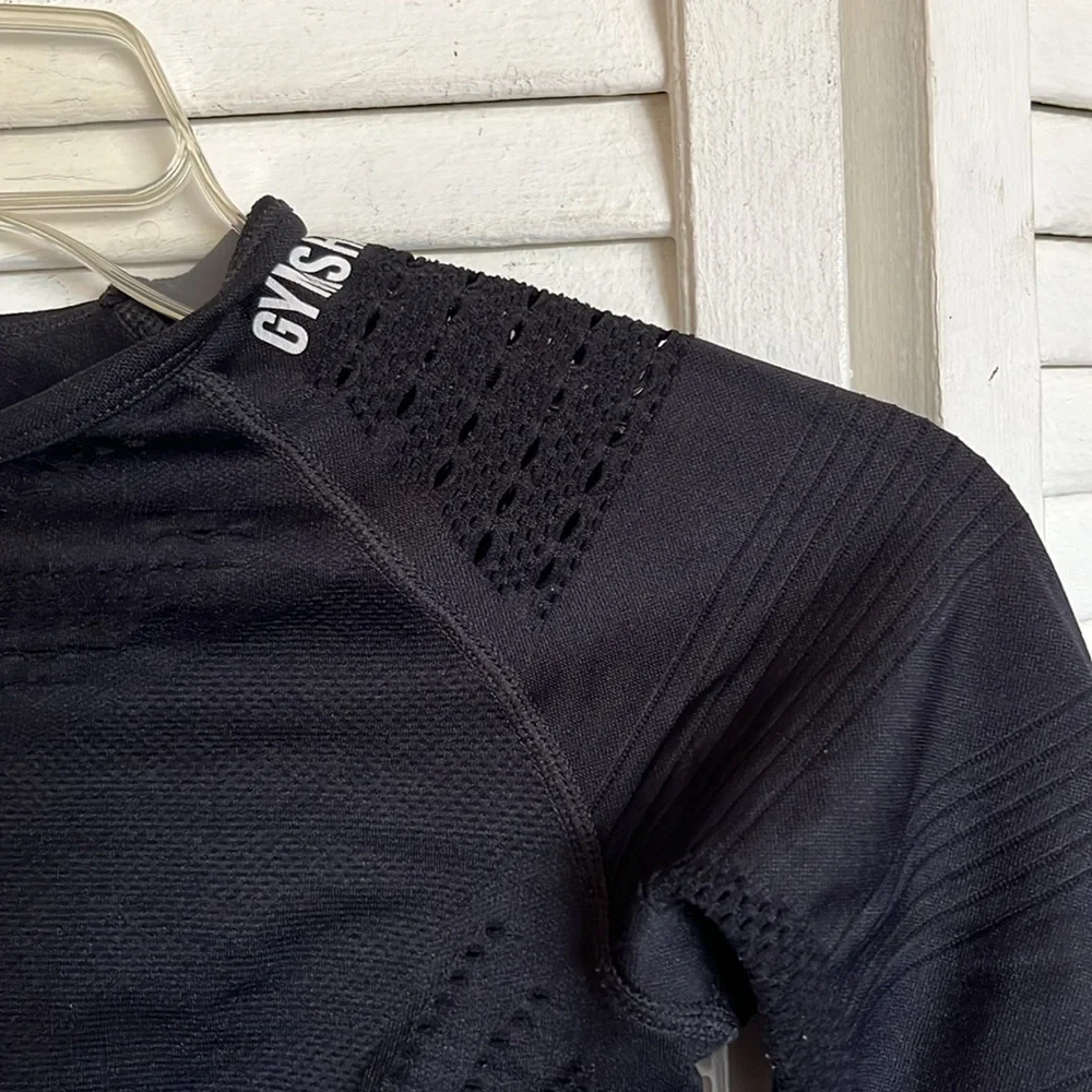 Gymshark Flawless Knit Long Sleeve Crop Top Black Sz S - Picture 3 of 11